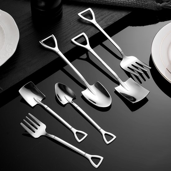 6-teiliges Set Aus Edelstahllöffeln Und -gabeln (edelstahl 304) – Niedliches Gartenwerkzeug-design, 15 Cm, Für Eiscreme Und Desserts