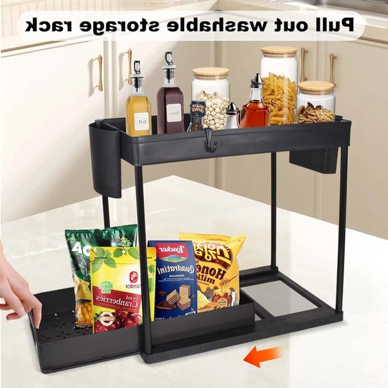 Ablage Unterbauregal 2 Ebenen Mit Schubladen Und Haken Küchenregal 39 5 21 5 26 Cm Ausziehbar Aufbewahrungsregal Geeignet Für Badezimmer Und 39,5 21,5