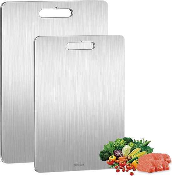 2-teiliges Schneidebrett-set Aus Titan – Edelstahl & Antibakteriell – 34 X 23 Cm + 25 X 15 Cm – Für Die Profiküche Und Hygienisches Kochen