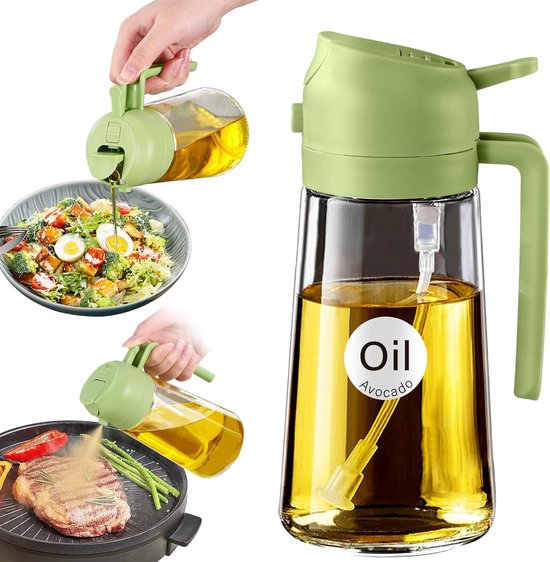 2-in-1 Olivenölspender Aus Glas Fassungsvermögen 470 Ml Hochwertiger Sprühkopf Geeignet Zum Ausgießen Und Sprühen Für Küche Heißluftfritteuse Und Grün