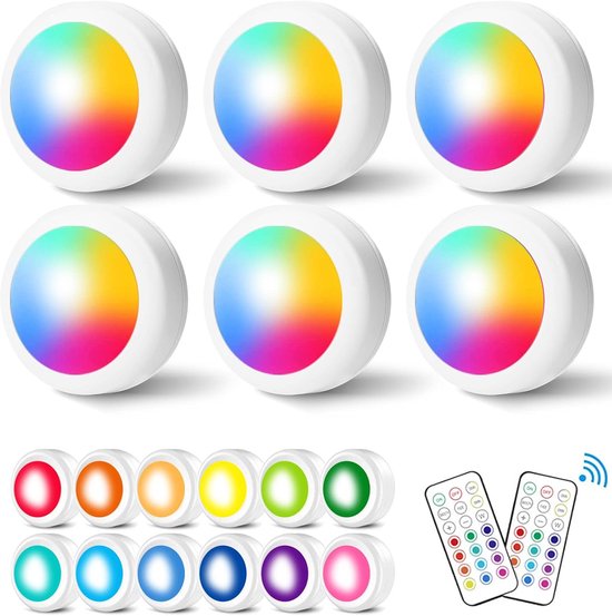 6-teiliges Led-nachtlicht-set Für Den Innenbereich Kabellose Farbdisplaybeleuchtung Batteriebetriebener Led-spot Für Küche Schrankbeleuchtung