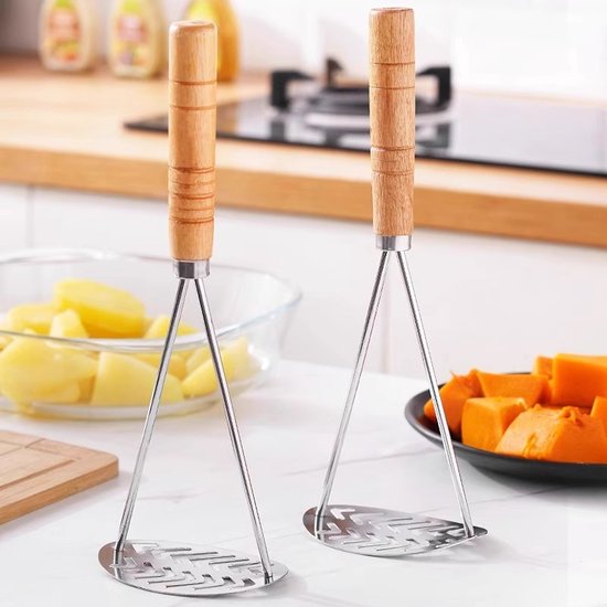 2-teiliger Manueller Kartoffelstampfer Aus Edelstahl Kartoffelentsafter Mit Ergonomischem Holzgriff Robustes Küchenutensil Für Kartoffeln Und Rot