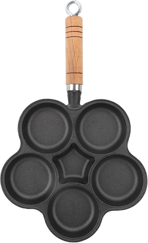 Eierpfanne Aus Gusseisen Mit 5 Mulden Schnelles Aufheizen Dicker Boden Antihaftbeschichtete Frühstückspfanne Mit Massivholzgriff Für Gas Und
