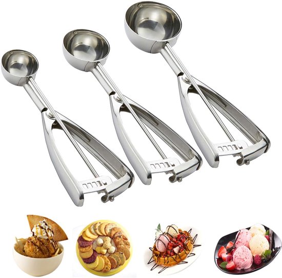 Eiskugelportionierer Portionierlöffel Donutlöffel Edelstahl Hautkarton 3 Teilig Rührlöffel (4 Cm + 5 Cm + 6 Cm)