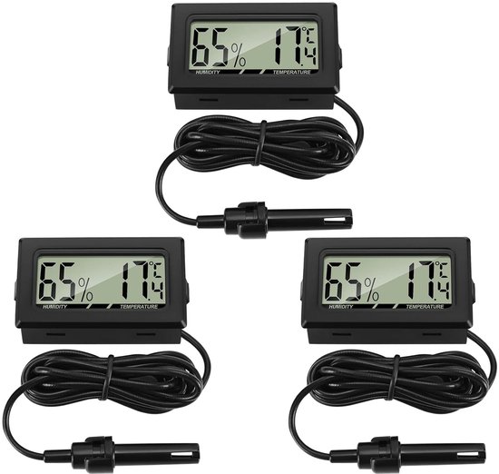 Thlevel 3x Mini-lcd-digitalthermometer/hygrometer Mit Externem Sensor Für Kühlschrank, Gefrierschrank Und Aquarium