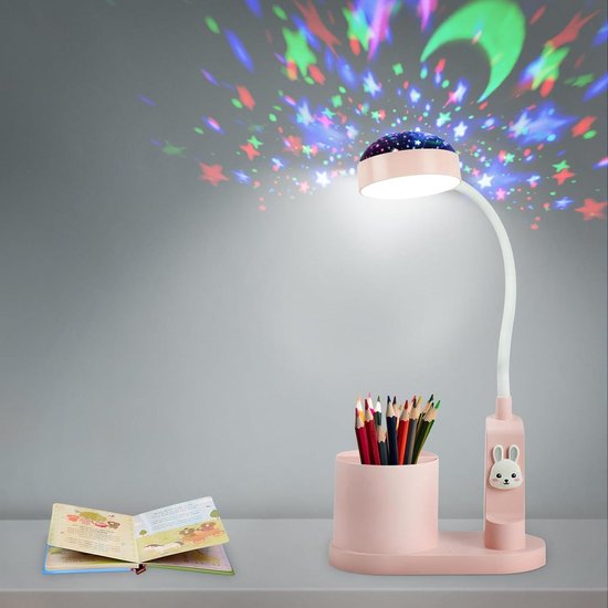 Kindertischlampe Mit Stifthalter Und Automatischem Farbwechsel – Dimmbare, Wiederaufladbare Led-leselampe Für Kinder
