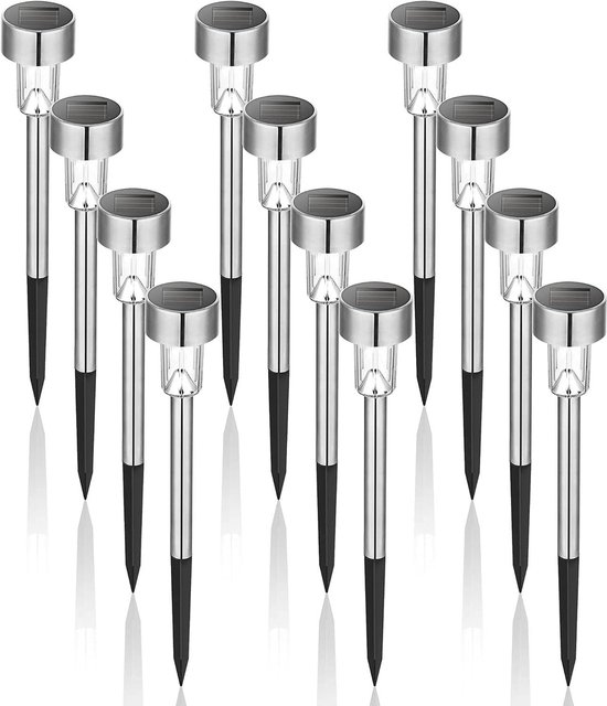 Allecto Premium – Solarbetriebene Led-straßen- Und Gartenbeleuchtung, 12 Stück, Weiß – Edelstahl