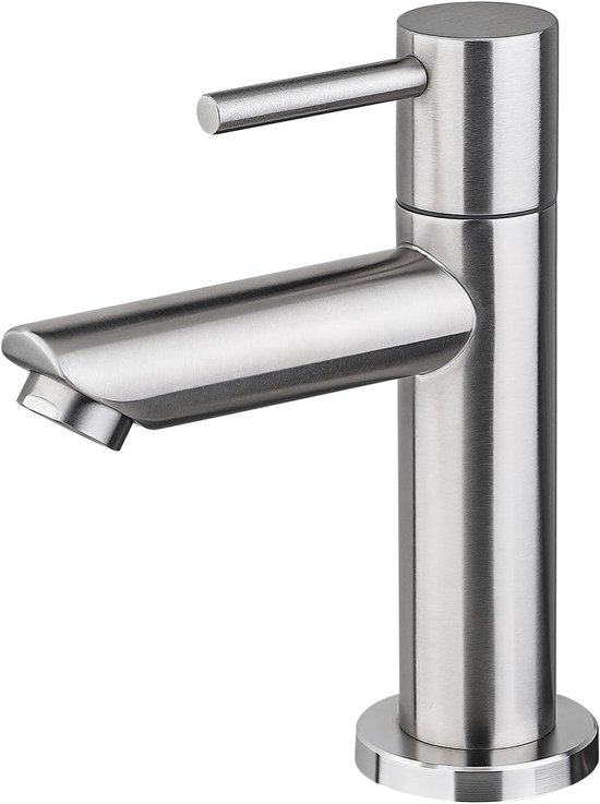 Kaltwasserhahn Für Waschbecken, Einhebelmischer, Geeignet Für Außenwaschbecken Und Gästebäder, Aus Edelstahl, Grau.