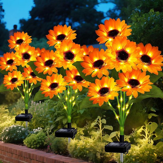 Solarbetriebene Sonnenblumenlichter Für Die Außendekoration Wasserdichte Gartenstecker Mit 12 Sonnenblumen Automatisches Ein Ausschalten Ideal