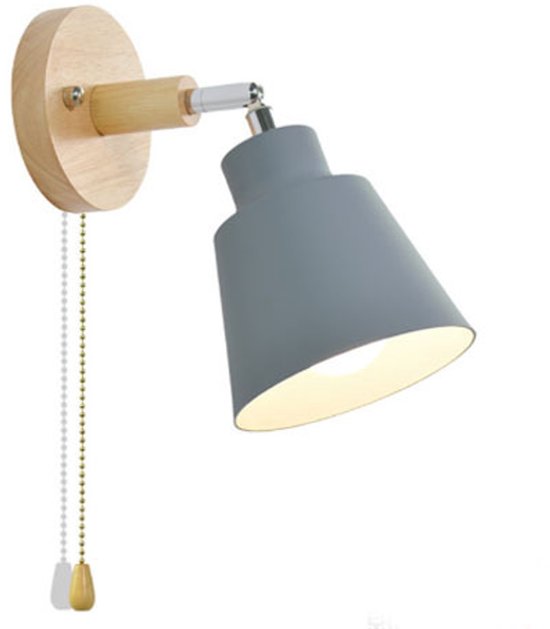 Wandleuchte Mit Zugschalter 350 Drehbar Moderne Retro-nachttischlampe Holzwandleuchte E27 Geeignet Für Wohn Und Schlafzimmer Esche Ohne