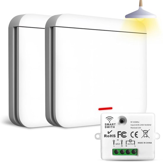 433 Mhz Funklichtschalter, Funk-kippschalter Mit Empfänger, 2200 W/10 A, Intelligenter Funk-wandschalter (set Mit 2 Schaltern + 1 Empfänger)