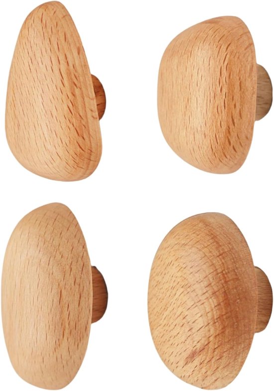 Wandhaken Aus Holz, Kieselform – 4er-set