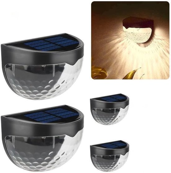 Solarbetriebene Zaunleuchten Für Den Außenbereich, 6 Wasserdichte Led-wandleuchten Für Die Terrassenbeleuchtung, 4 Stück (schwarz-warmweiß)