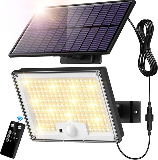 Solar-außenleuchte Mit 172 Leds, 3 Einstellungen, Mit Bewegungssensor - Schutzart Ip65, 5 Meter Kabel, Geeignet Für Garten Und Garage.