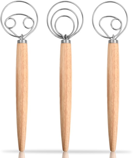 Dailygoods 3-teiliges Dänisches Teigrührer-set Dänischer Teigrührer Brotteig-kneter 33 Cm Brotteig Schneebesen Mixer Eierquirl Für Küche Brot