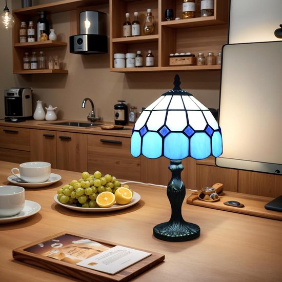 Vintage-tischlampe Im Tiffany-stil Aus Farbigem Glas – Handgefertigte 20 Cm Lampe Für Schlafzimmer Und Arbeitszimmer