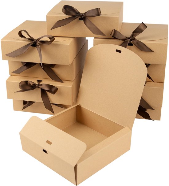 Dailygoods Geschenkbox Mit Deckel 10 Stück Brauner Karton 16 X 16 X 5 Cm Geschenkverpackung Mit Bändern Individuell Gestaltbar Geschenkbox