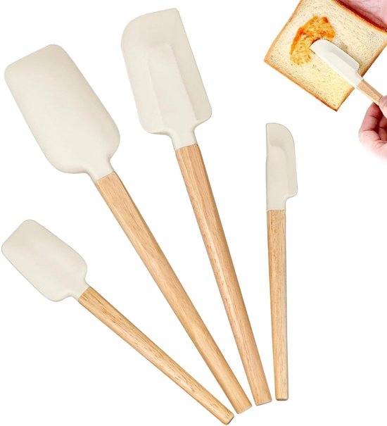 Dailygoods Küchenspatel-set 4-teilig Silikon-teigspatel Küchenschaber Mit Buchenholzgriff Weicher Spatel Mittlere Größe Entfernt Teigreste