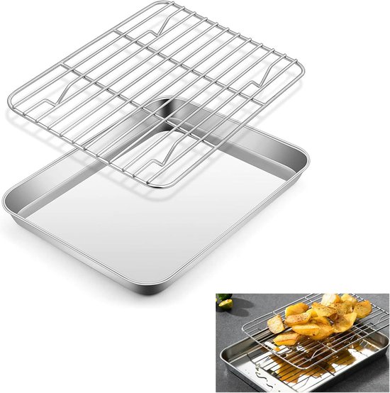 Backblech Mit Kühlrost 26 X 20,5 X 2,5 Cm – Edelstahl-backform Mit Kühlrost Zum Backen, Braten Und Servieren – Backblech Und Kuchengitter