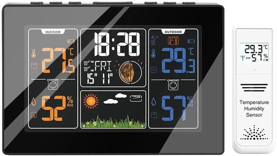 Digitaler Wecker Wanduhr Mit Wetterstation Messung Von Innen Und Außentemperatur Wlan-wettervorhersage Temperatur Und Luftfeuchtigkeit Einfarbig