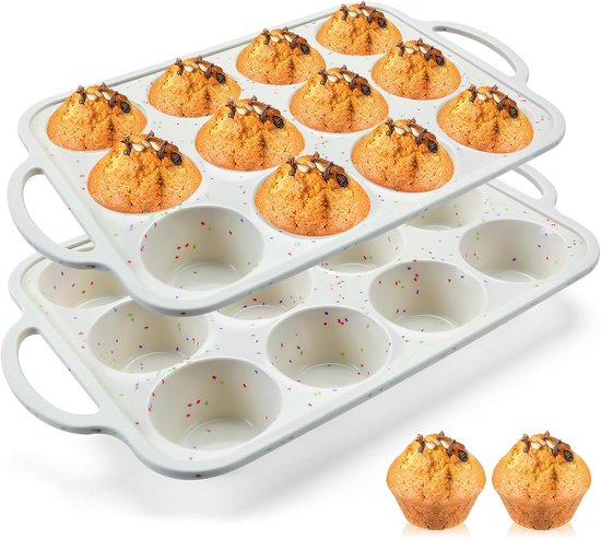Silikon-muffinform – Mit Metallverstärktem Rand – 12 Cupcake-formen – Ofen- Und Spülmaschinenfest – Bpa-frei – 2-teilig