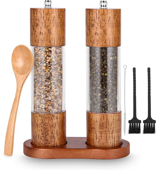 Gewürzmühlen-set – Salz Und Pfeffer – 2-teilig – Holz Und Acryl