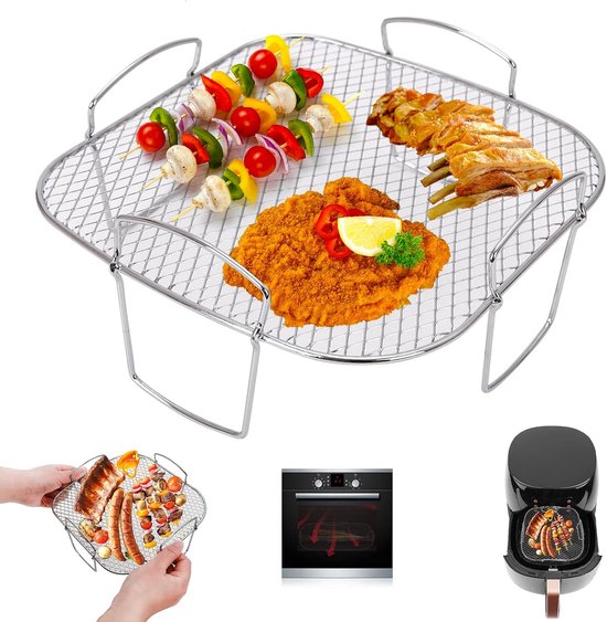 Friteusenzubehör – Grillrosthalter – Verbessert Die Luftzirkulation – Edelstahl – 13 X 19 X 11,5 Cm