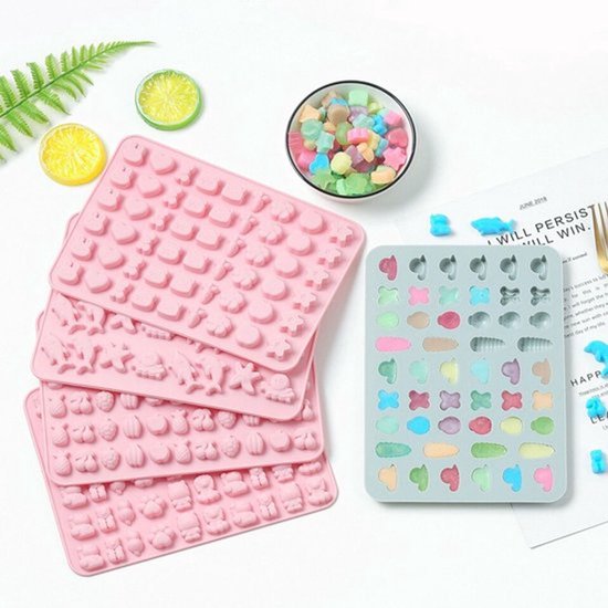 66 Silikon-gummibärchen-schokoladenform, Tier-gelee-kuchen-süßigkeitenform-dekoration - Rosa Früchte