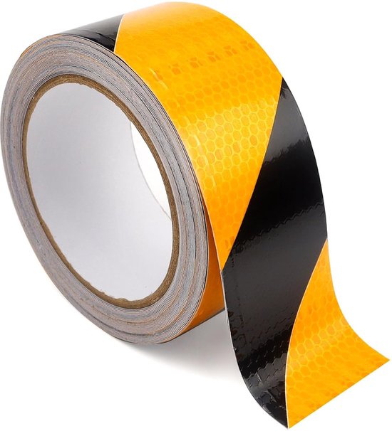 Thijox 25 M X 5 Cm Reflexband Selbstklebend Gelb Und Schwarz Wasserdichtes Warnband Für Mehr Sicherheit Bei Tag Und Nacht Ideal Für Baustellen