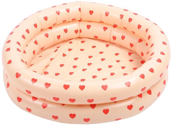Dailygoody - Runder Aufblasbarer Pool - Vintage-herzmuster - Dickeres Kinderbecken - Rosa - Babybecken - Geeignet Für Kinder - Haus-ozeanball