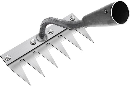 Gartenrechen – Unkrautstecher – Gartenpflege – Verstärkter Manganstahl – 6 Zinken – Metall