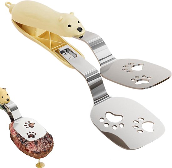 Grillzange Aus Edelstahl – Pfannenwender Mit Clip – Zum Braten Von Grillfleisch – Hitzebeständiger Griff – 24 X 6,5 Cm – Gelb