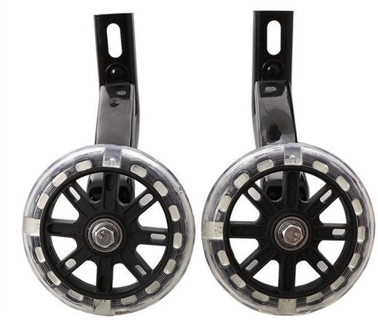 Stützräder Für 12-zoll-kinderfahrräder Mit Leuchteffekt – 2er-set, Schwarz Mit Transparenten Blinkrädern Und Montagematerial