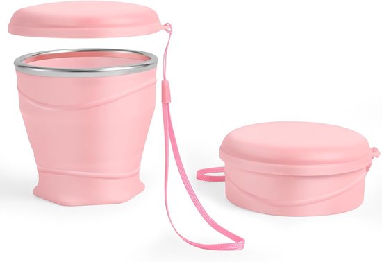 Faltbarer Silikon-reisebecher 260 Ml – Bpa-frei Mit Staubdichtem Deckel – Für Camping Und Büro – Rosa