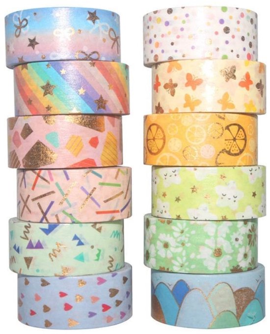 12 Rollen Washi-tape Masking-tape-set Dekoband Mit Goldener Blumenfolie Dekoband Für Diy-journale Farbenfroh Geeignet Für Bastelarbeiten Bullet X 3