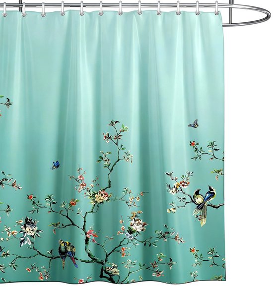 Duschvorhang – 180 X 200 Cm – Blumen- Und Vogelmuster – Wasserdicht – Stil A