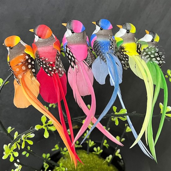 Set Mit 6 Deko-vögeln 13 3 3 7 Cm Künstlerische Vogelclips Mini-deko-vögel Künstliche Vögel Mit Federn Geeignet Für Gärten Frühlingsdekorationen