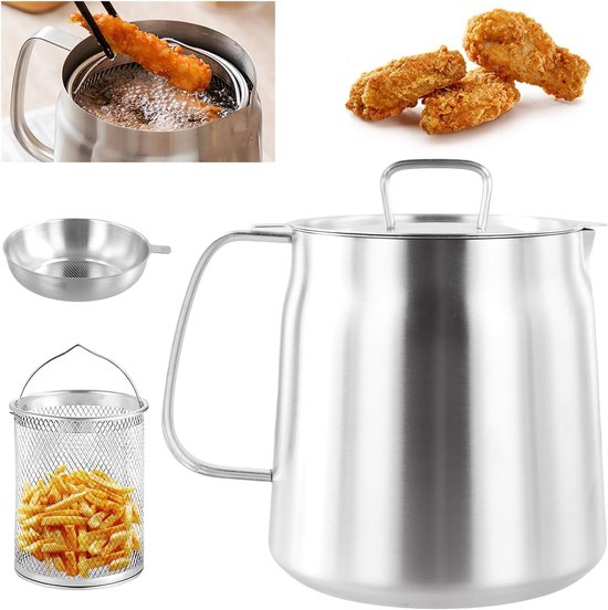 2-liter-fettbehälter Aus Edelstahl Mit Feinfilter Und Deckel, Ideal Zum Abtrennen Und Aufbewahren Von Öl, Perfekt Zum Kochen Und Braten