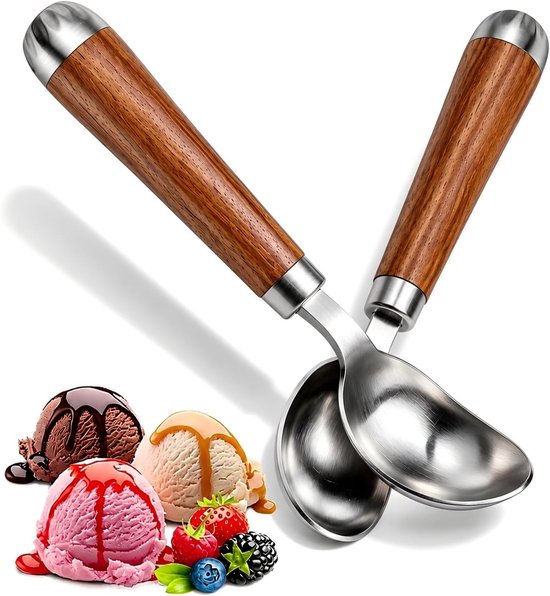 Set Mit 2 Eiskugelportionierern Aus Edelstahl 304, 19 Cm Großer Eiskugelportionierer Mit Ergonomischem Rosenholzgriff, Für Eiscreme, Keksteig, Melone