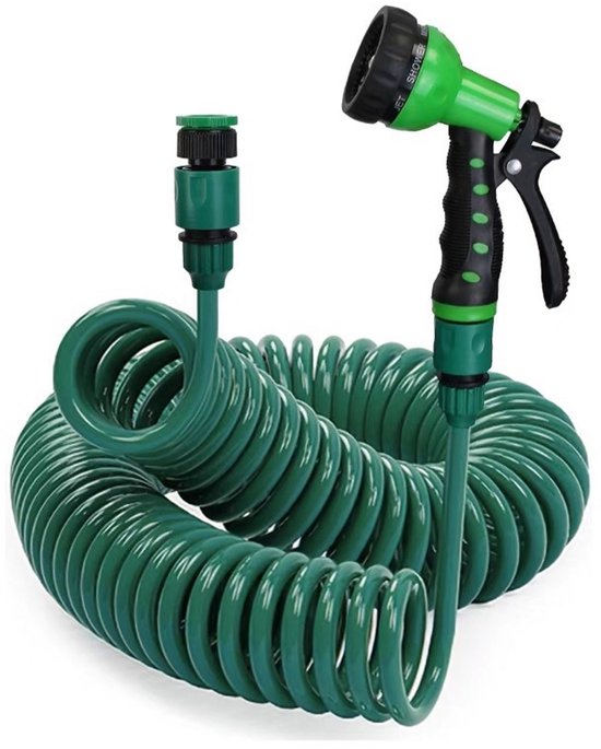 Flexibler Gartenschlauch Mit Sprühdüse 15 Meter Spiralschlauch 7 Einstellmöglichkeiten Flexibel Elastisch Anschlüsse Ideal Für Kleine Gärten