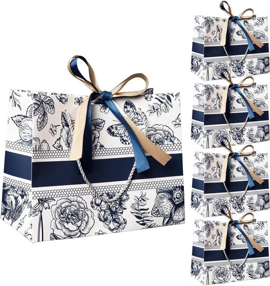 Geschenktüten Mit Blumenmuster. Elegante Vintage-geschenktüte Mit Dickem Henkel Und Hoher Tragkraft, Ideal Für Geburtstage, Hochzeiten Und Partys.