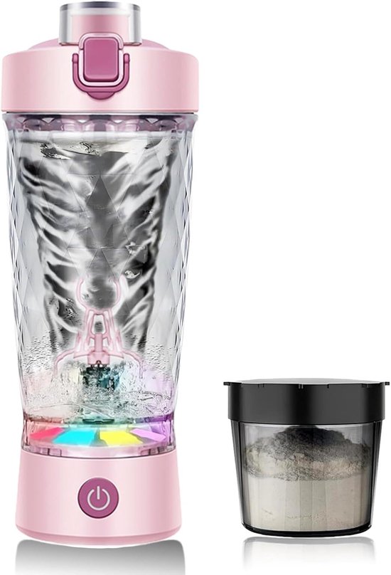 Automatischer Mixbecher, Griff Mit Farbigem Leuchtstreifen, Fitness-wasserflasche, Elektrisch Und Tragbar, Shakerbecher Für Proteinpulver, Rosa.