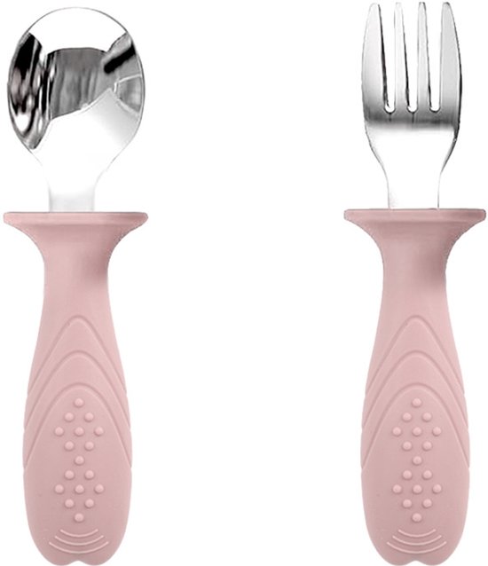 Babybesteck-set – 2-teilig – Kinderlöffel- Und Gabelset – Edelstahl Und Lebensmittelechtes Silikon – Kinderbesteck-set