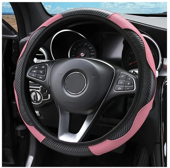 Unisex-sportlenkradbezug Aus Kontrastfarbenem, Rutschfestem, Schweißabweisendem Und Atmungsaktivem Pu-kunstleder, 38 Cm (rosa)