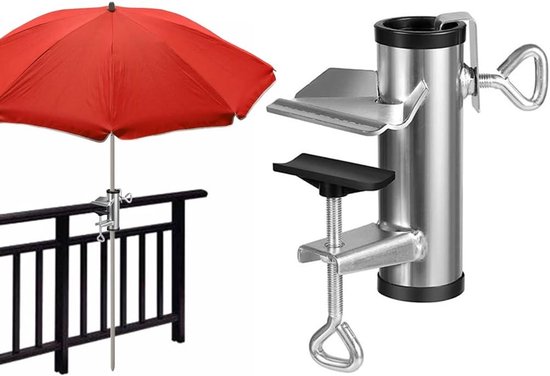 Sonnenschirmhalter Für Balkon Und Terrasse – Verstellbare Klemme – 1,9–3,2 Cm Durchmesser – Silberfarben