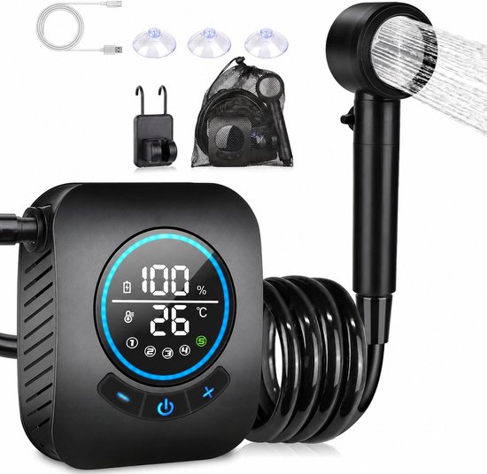 Tragbare Campingdusche 8000-mah-akku Mit Intelligentem Led-display 4 Wasserstrahlmodi Ipx8 Campingdusche Außendusche Gartendusche Tragbare Dusche