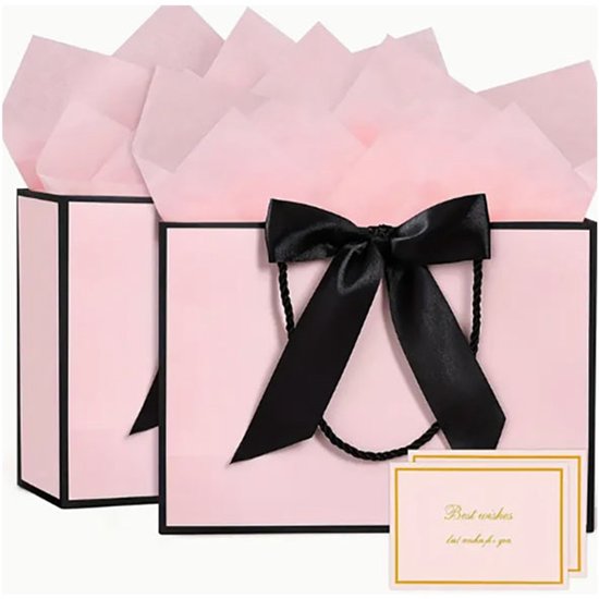 Drei Geschenktüten Aus Papier Mit Henkeln Verziert Mit Schleifen Jeweils Mit Karte Und Seidenpapier Geeignet Für Feiertage Geburtstage Hochzeiten 28