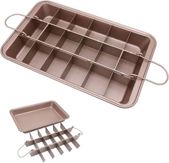 Brownieform – Antihaft-backform Mit Trennwänden – 18 Vorgestanzte Fächer – Für Lasagne, Muffins Und Cupcakes – 30,5 X 20,3 X 5 Cm