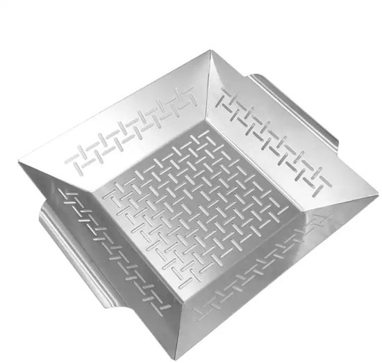 Grillbesteck-set – Quadratische Grillplatte Aus Edelstahl Für Den Außenbereich, 33,8 X 28,5 X 6,8 Cm