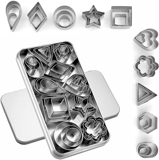 Set Mit 30 Mini-ausstechformen Mit Box Mini-ausstechformen Aus Edelstahl-polymer-ton Für Kinder Mit Obst Und Gemüsemotiven Set Mit Geometrischen